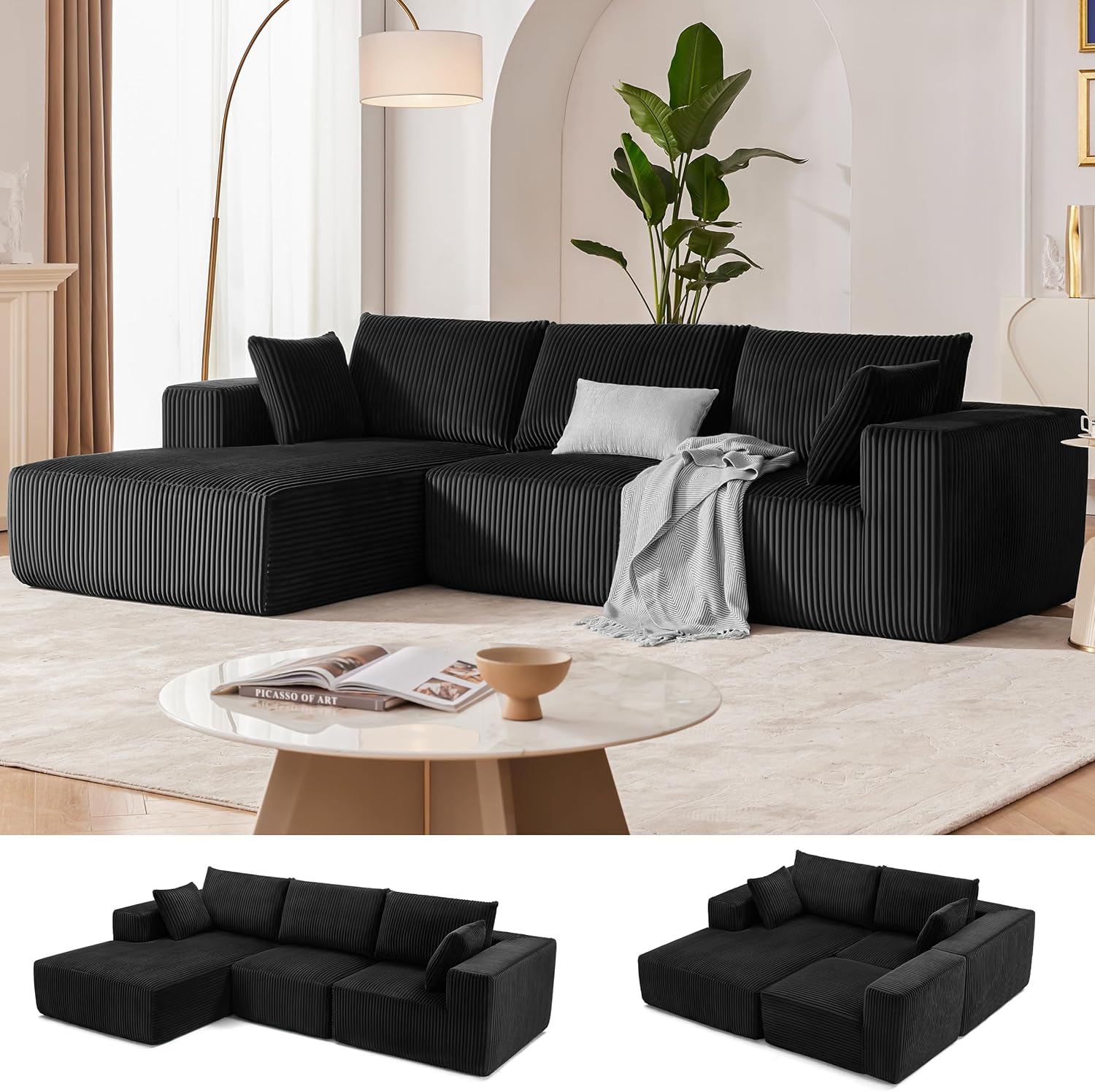 108” Modular Sectional Sofa, Cloud Sectional Couch with Deep Seat, Modern Modular L-Shape Sofa Couch with Chaise,Upholstered Couches for Living Room Bedroom (Beige, Left Facing Chaise)