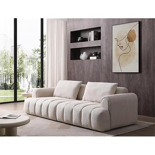 Nathan James Chelsea Modern 6-Seater Sectional Sofa with Ottoman, Cloud Sofa Sectional with Pearl White Upholstery and Deep Seat Cushions